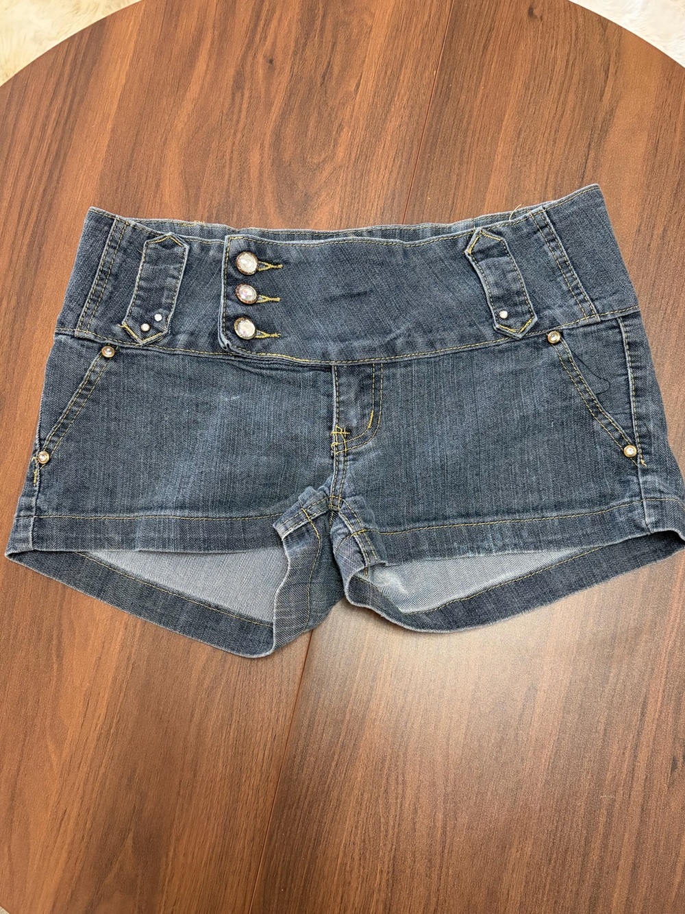 Women’s Dark Blue Denim Short Shorts with Front Button Detail